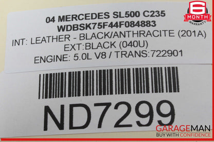 03-12 Mercedes R230 SL500 Convertible Right Roof Main Top Drive Lift Cylinder