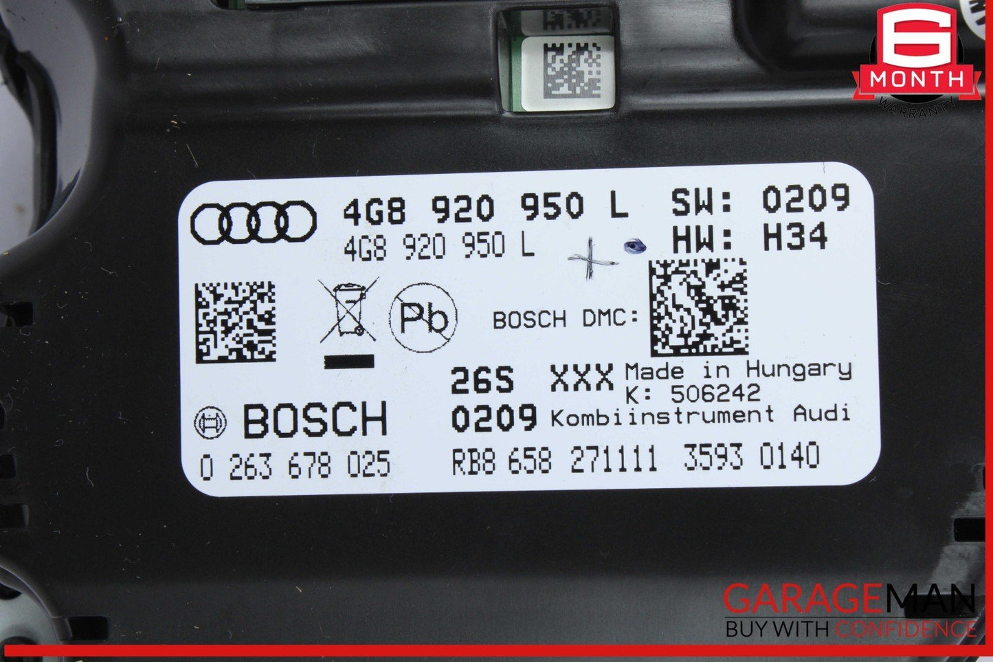 12-15 Audi A6 Speedometer Instrument Cluster Gauge Bosch 4G8920950L OEM