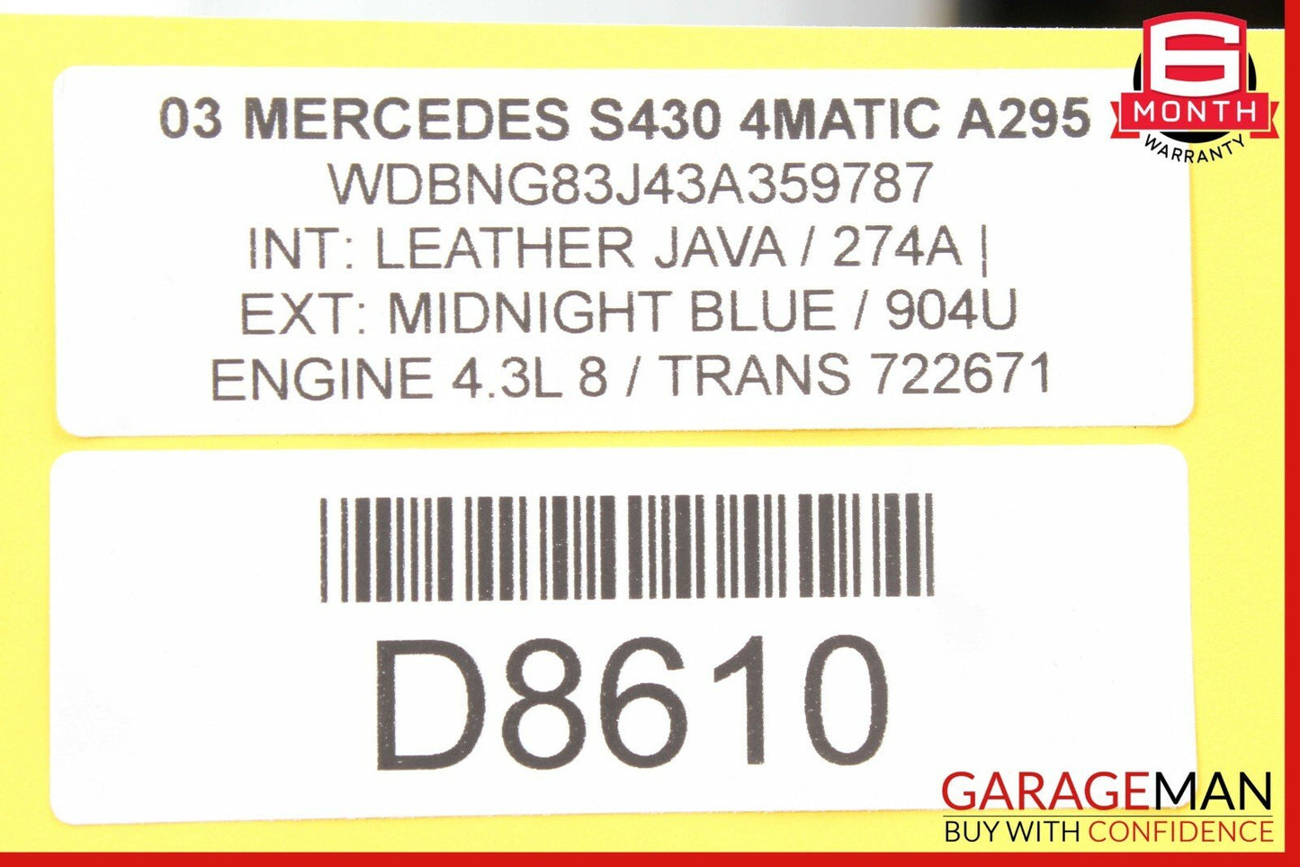 03-06 Mercedes W220 S430 Front Right Side Headlight Head Light Lamp OEM