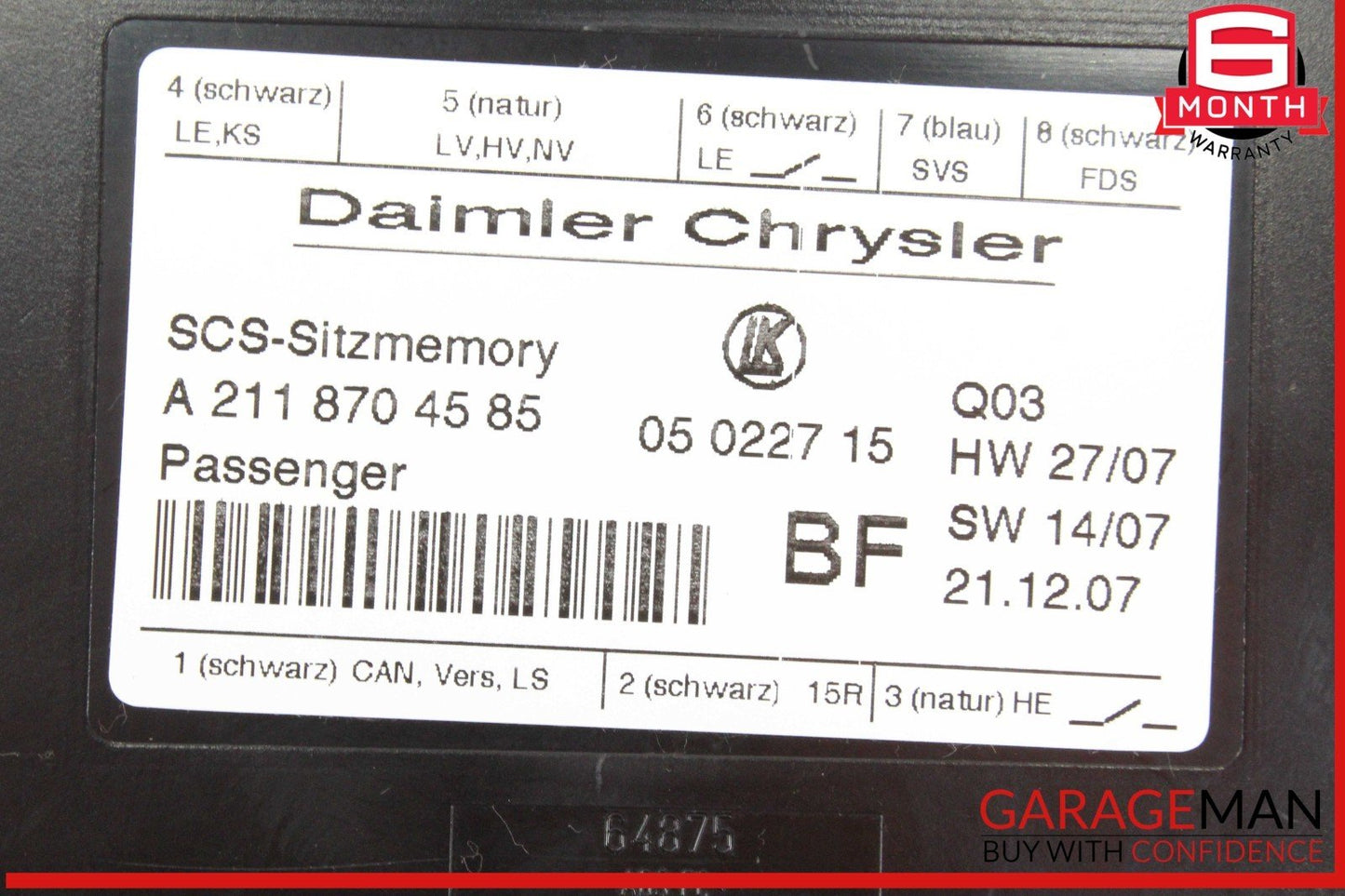 03-12 Mercedes R171 SLK280 E550 ML350 Front Right Side Seat Control Module OEM