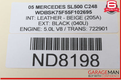 03-12 Mercedes R230 SL500 S55 AMG Convertible Right Lock Pawl Cylinder OEM