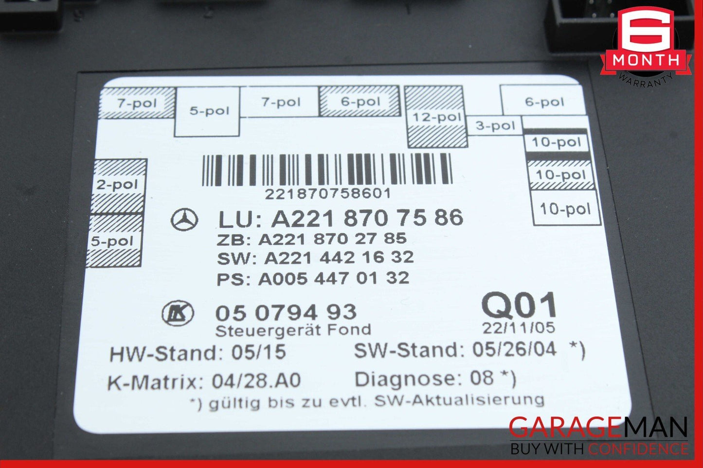 07-13 Mercedes W221 S550 S600 Rear Right / Left Side Door Control Module OEM
