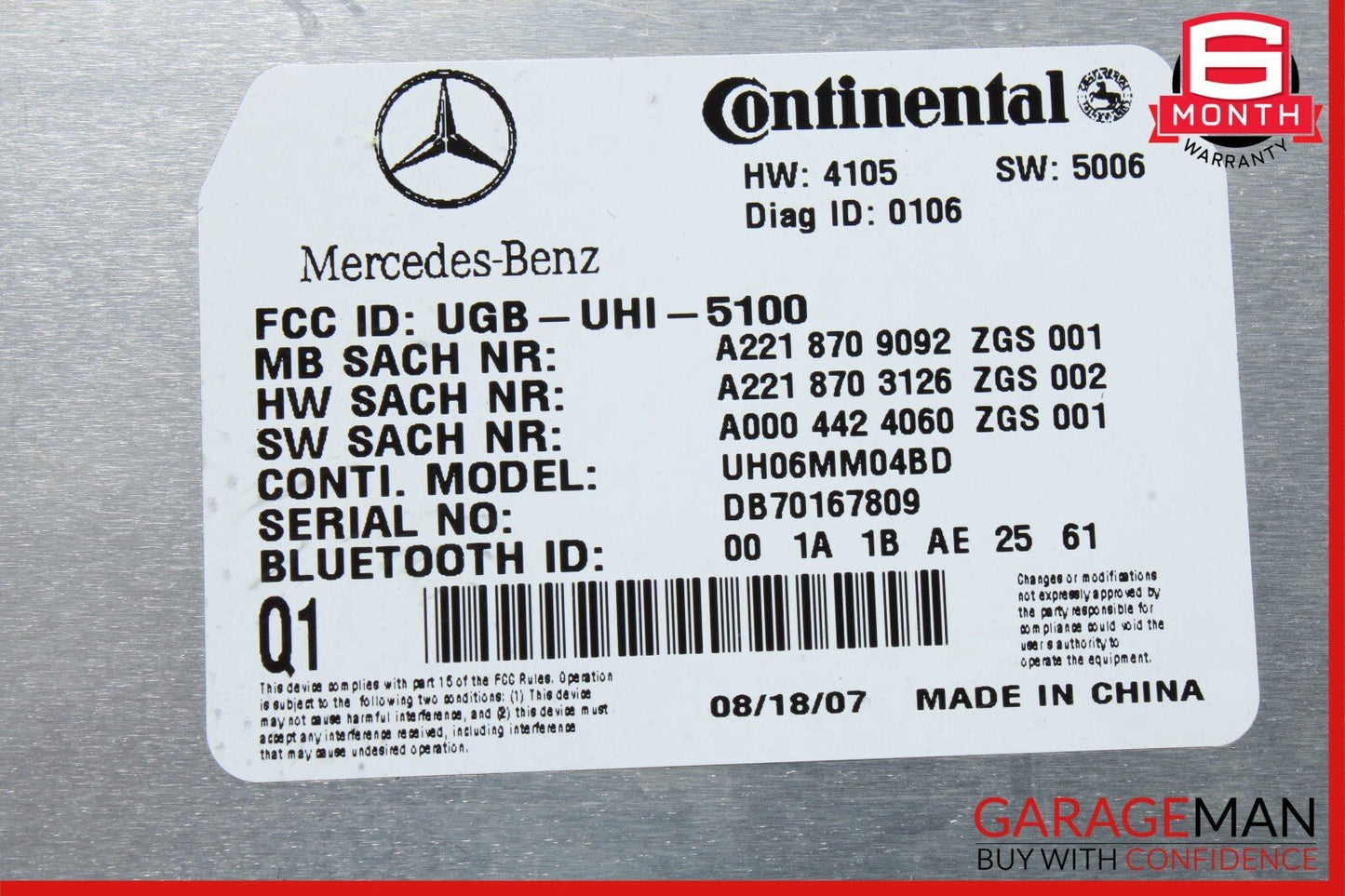 07-10 Mercedes W221 S550 CL550 CL600 Bluetooth Communication Control Module OEM