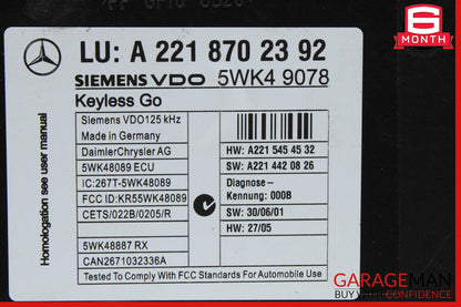 07-10 Mercedes W221 S550 S400 Keyless Go Control Module 2218702392 OEM