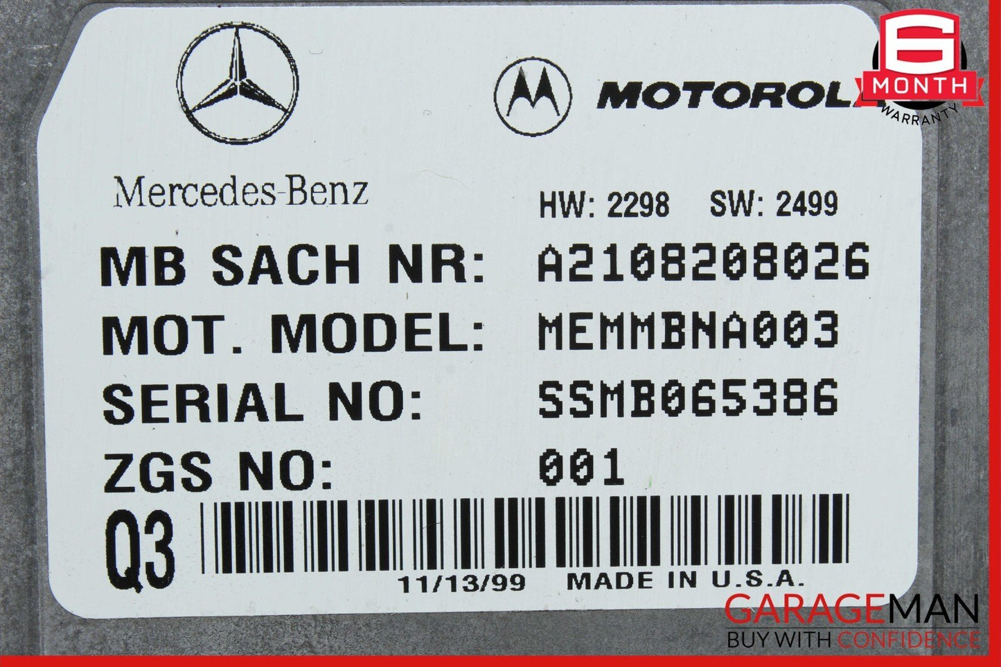 96-02 Mercedes W210 E320 CL500 Voice Command Control Module 2108208026 OEM