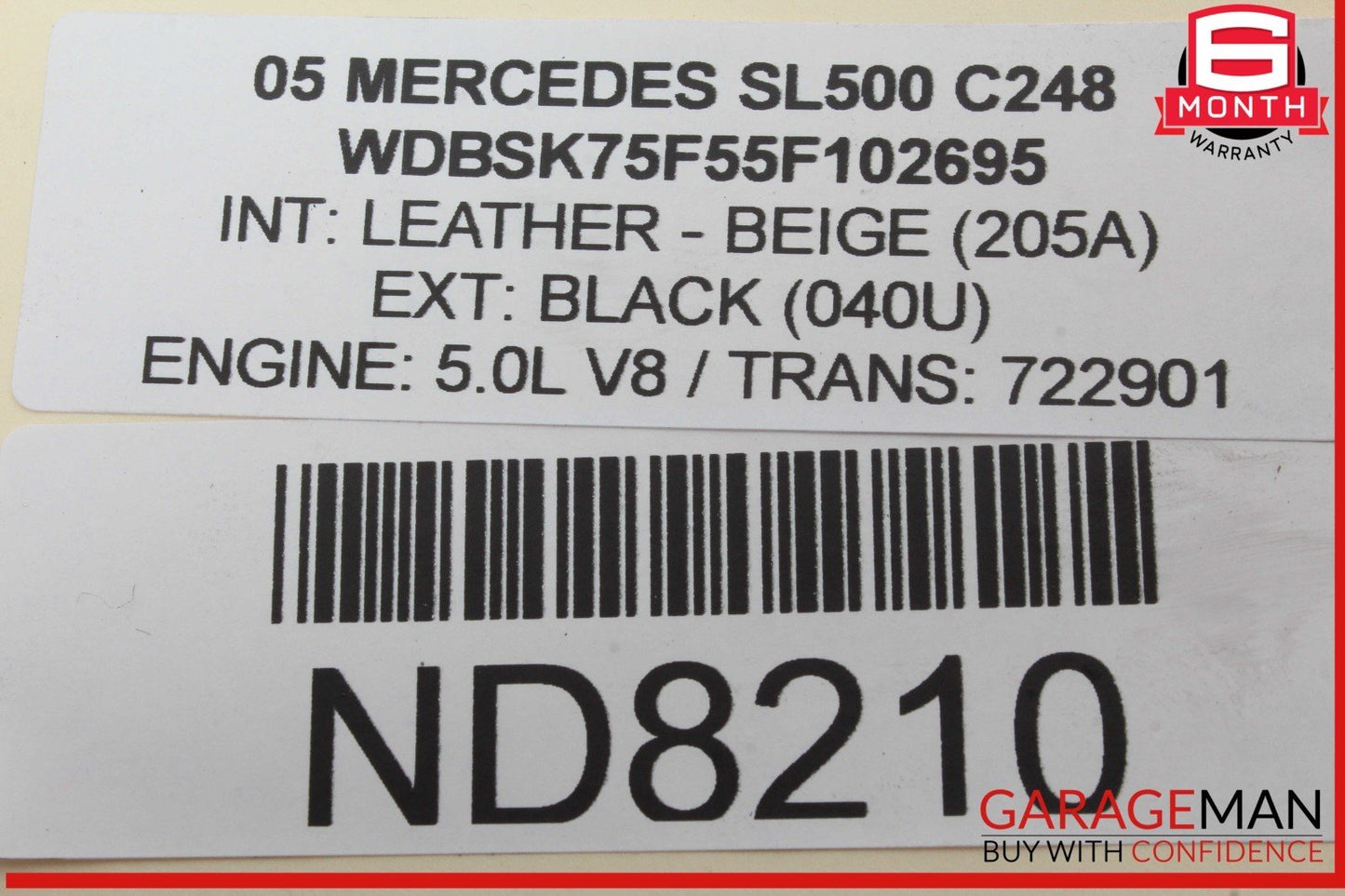 03-12 Mercedes R230 SL500 Convertible Trunk Frame Left Lock Cylinder OEM