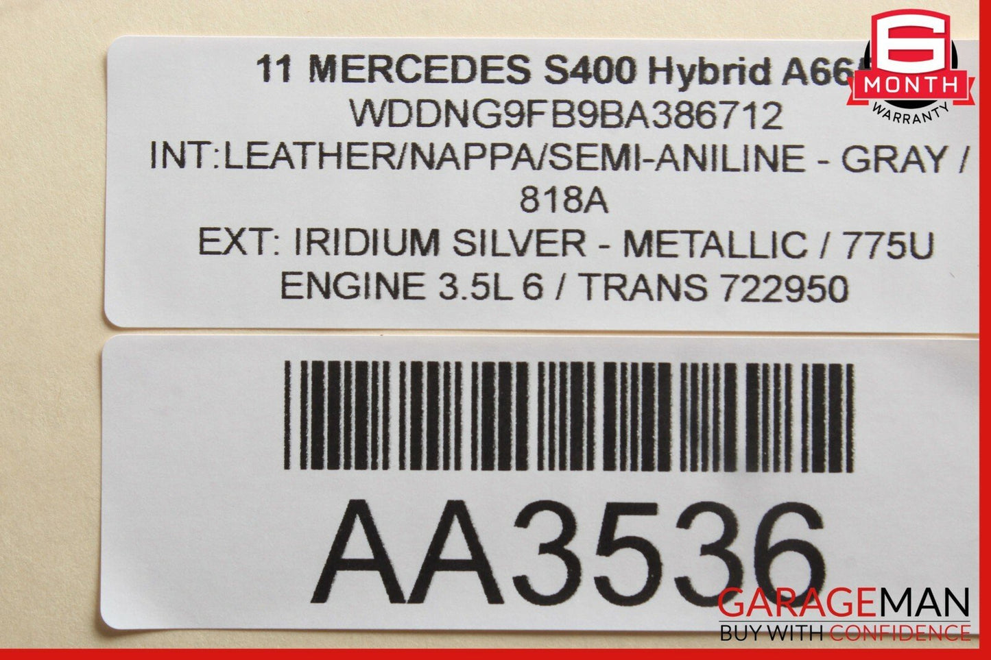 07-13 Mercedes W221 S400 S63 AMG Interior Top Upper Rear View Mirror OEM