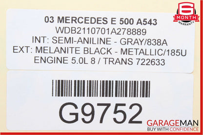 03-11 Mercedes E500 CLS500 Rear Upper Overhead Dome Light Reading Map Gray