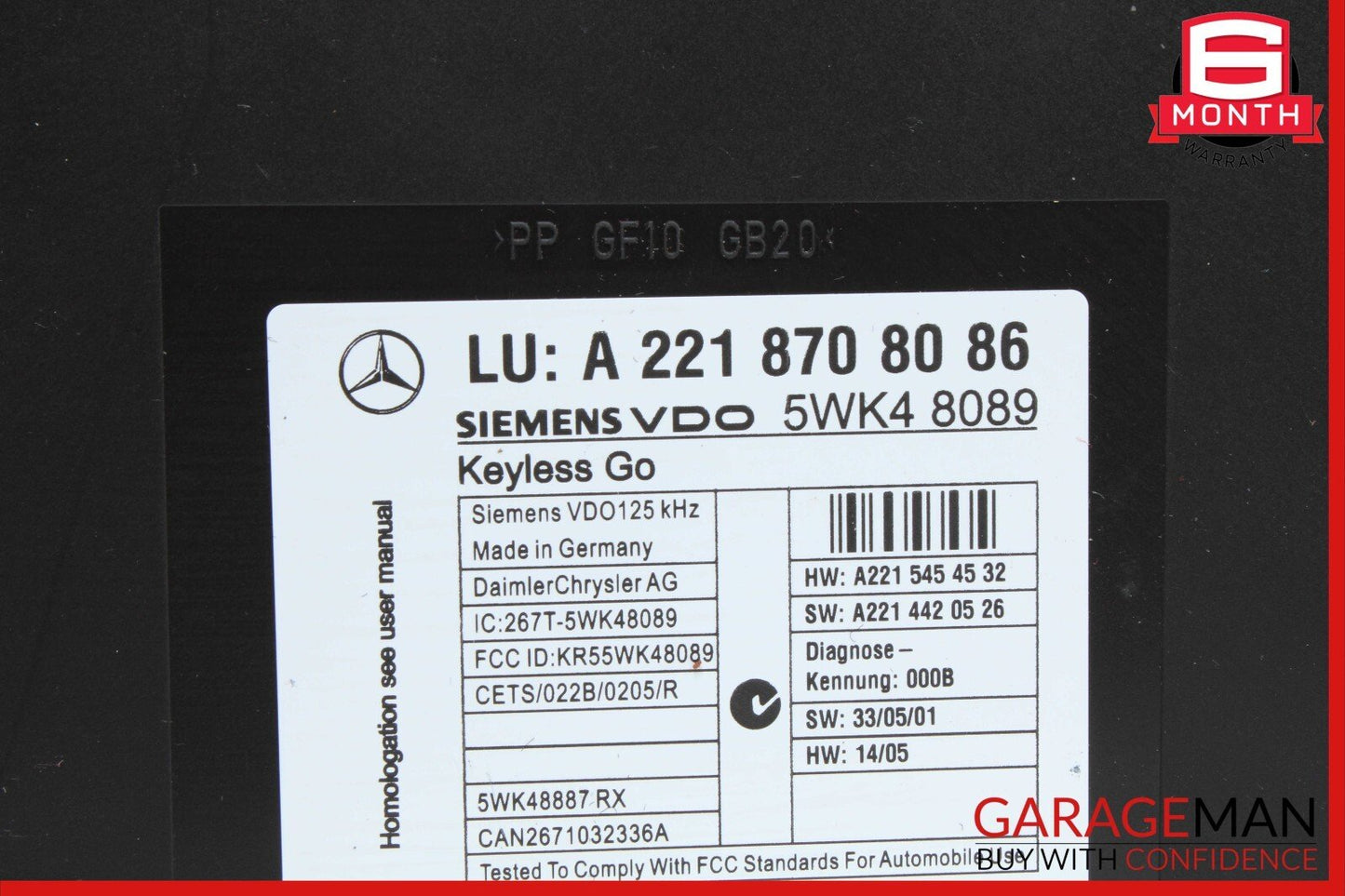 07-10 Mercedes CL600 S550 CL550 Keyless Go Control Module 2218708086 OEM
