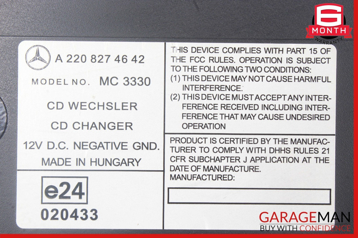 03-08 Mercedes W203 C320 SL600 CL55 S55 AMG 6 Disk CD Changer Player MC3330 OEM