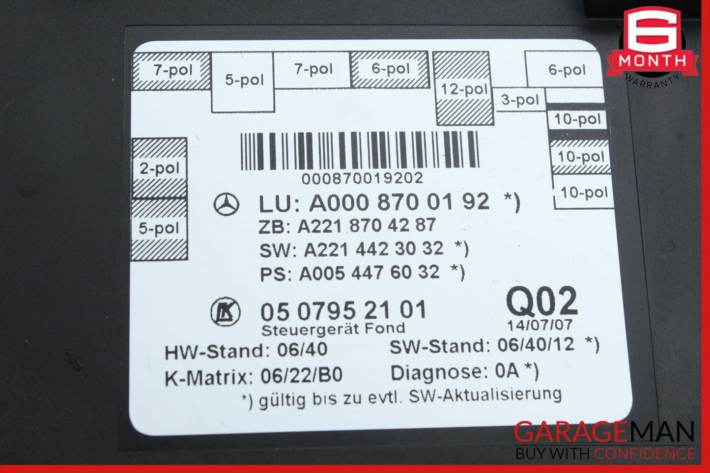 07-13 Mercedes W221 S450 S550 Rear Right or Left Side Door Control Module Unit