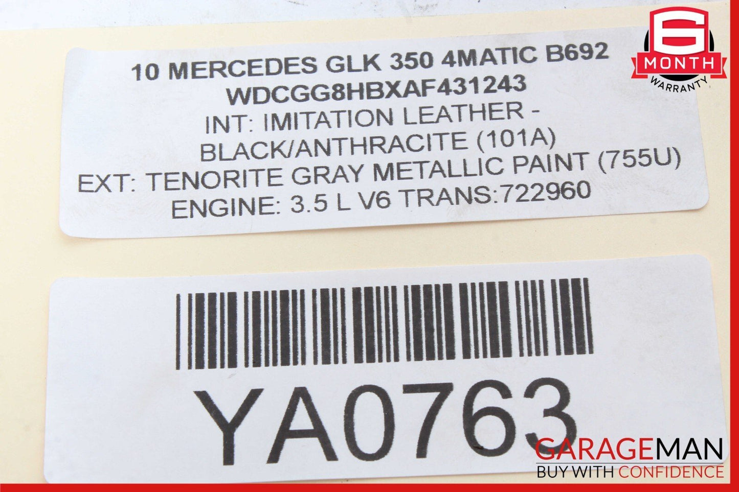 10-15 Mercedes X204 GLK350 4Matic Upper Radiator Core Support Bar OEM