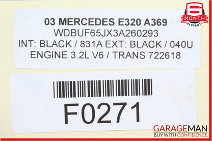 03-06 Mercedes W211 E320 E500 Rear Center Seatbelt Seat Belt Retractor Black OEM