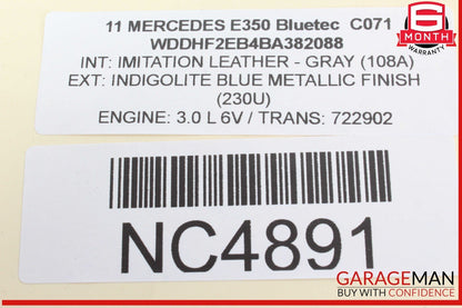 10-13 Mercedes W212 E350 Bluetec Rear Left Side Inner Tail Light Lamp OEM