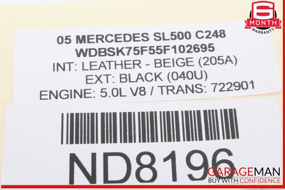 03-12 Mercedes R230 SL500 Convertible Right Roof Main Top Drive Lift Cylinder