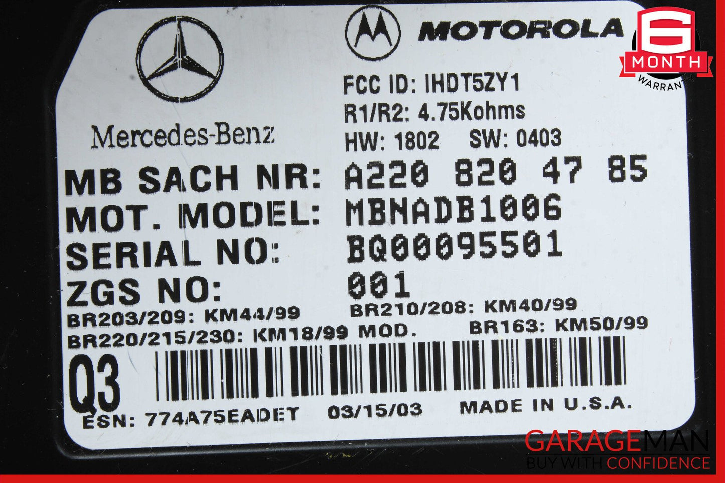 00-06 Mercedes CLK500 SL500 Voice Command Control Module 2038204085 OEM