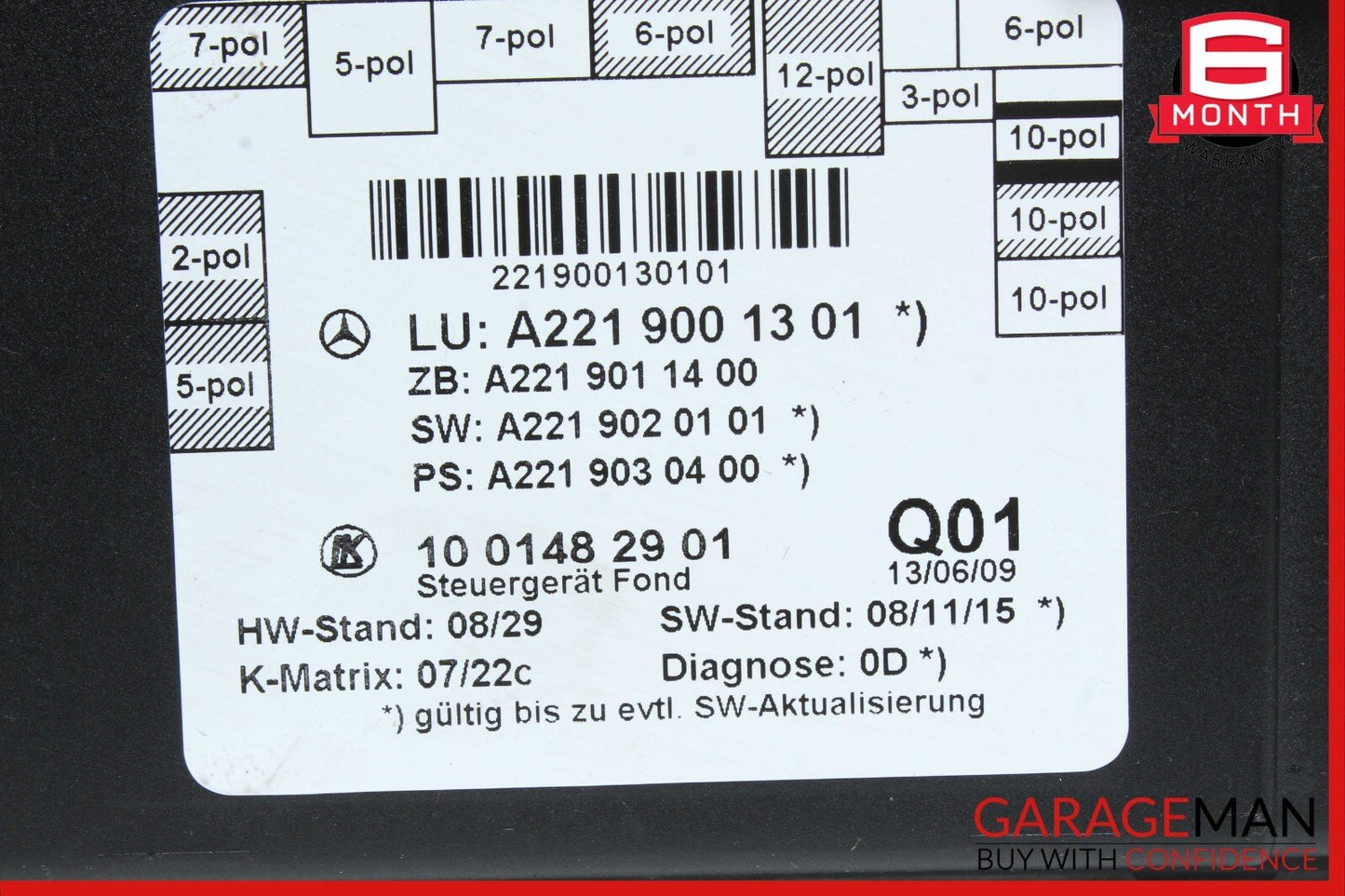 07-13 Mercedes W221 S550 S400 S350 Rear Right or Left Door Control Module Unit