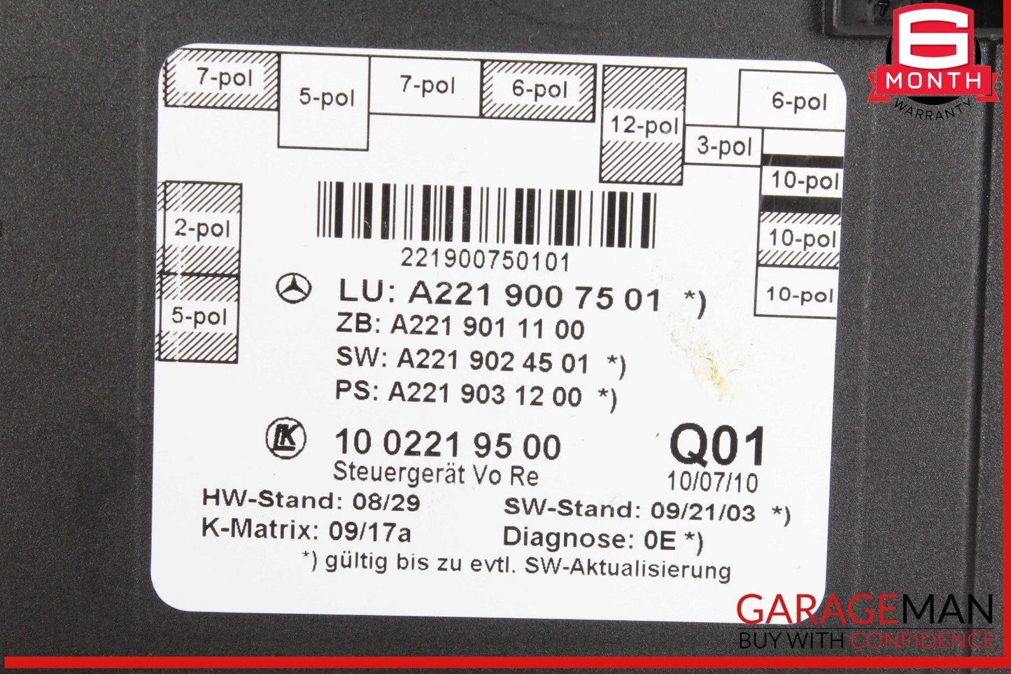 07-13 Mercedes W221 S550 S400 Front Right Side Door Control Module 2219007501