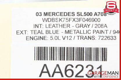 03-12 Mercedes R230 SL500 Rear Right Passenger Side Hydraulic Lift Lock Cylinder