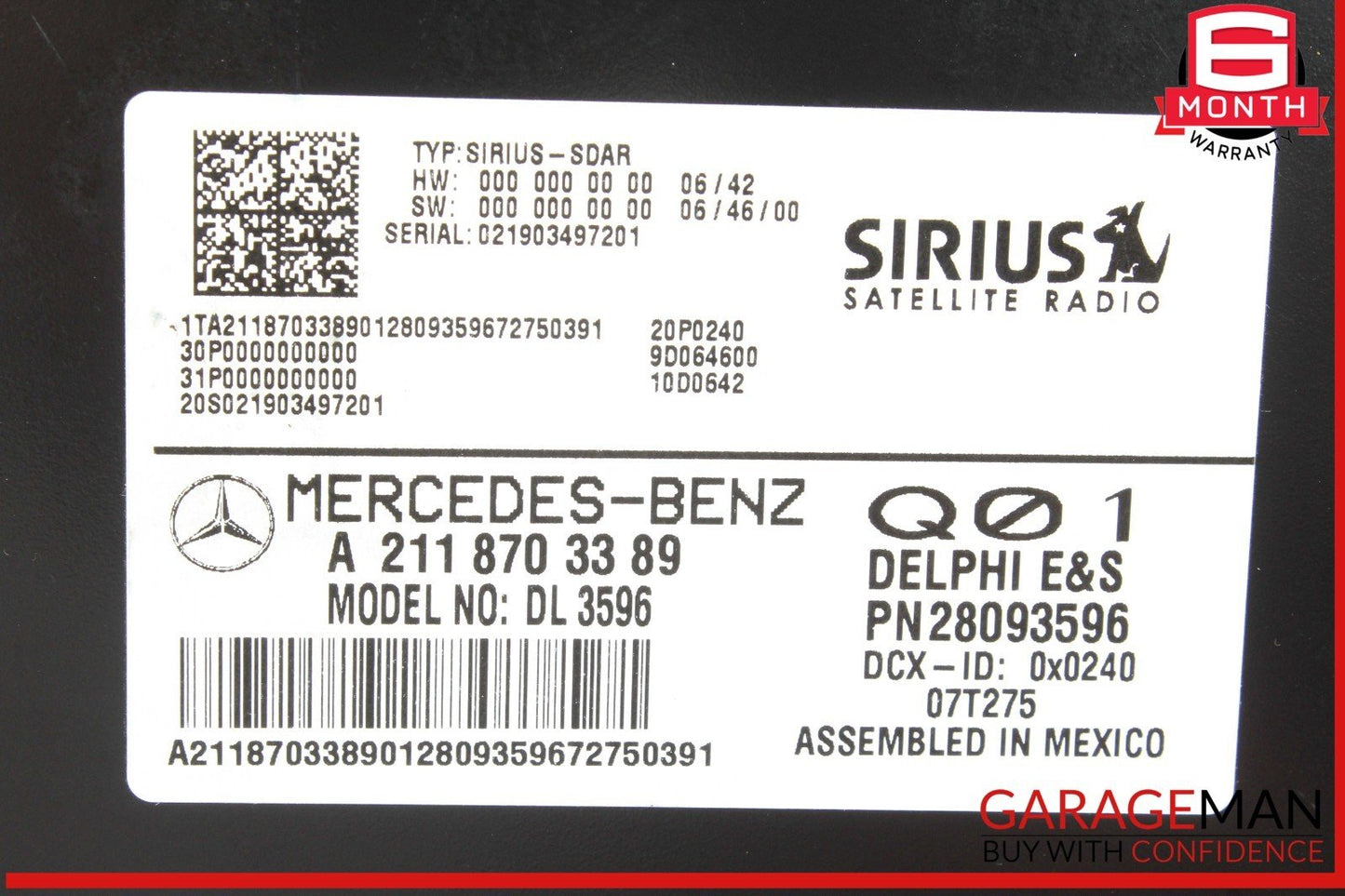 03-09 Mercedes X164 GL550 ML350 Sirius Satellite Radio Receiver 2118703389 OEM