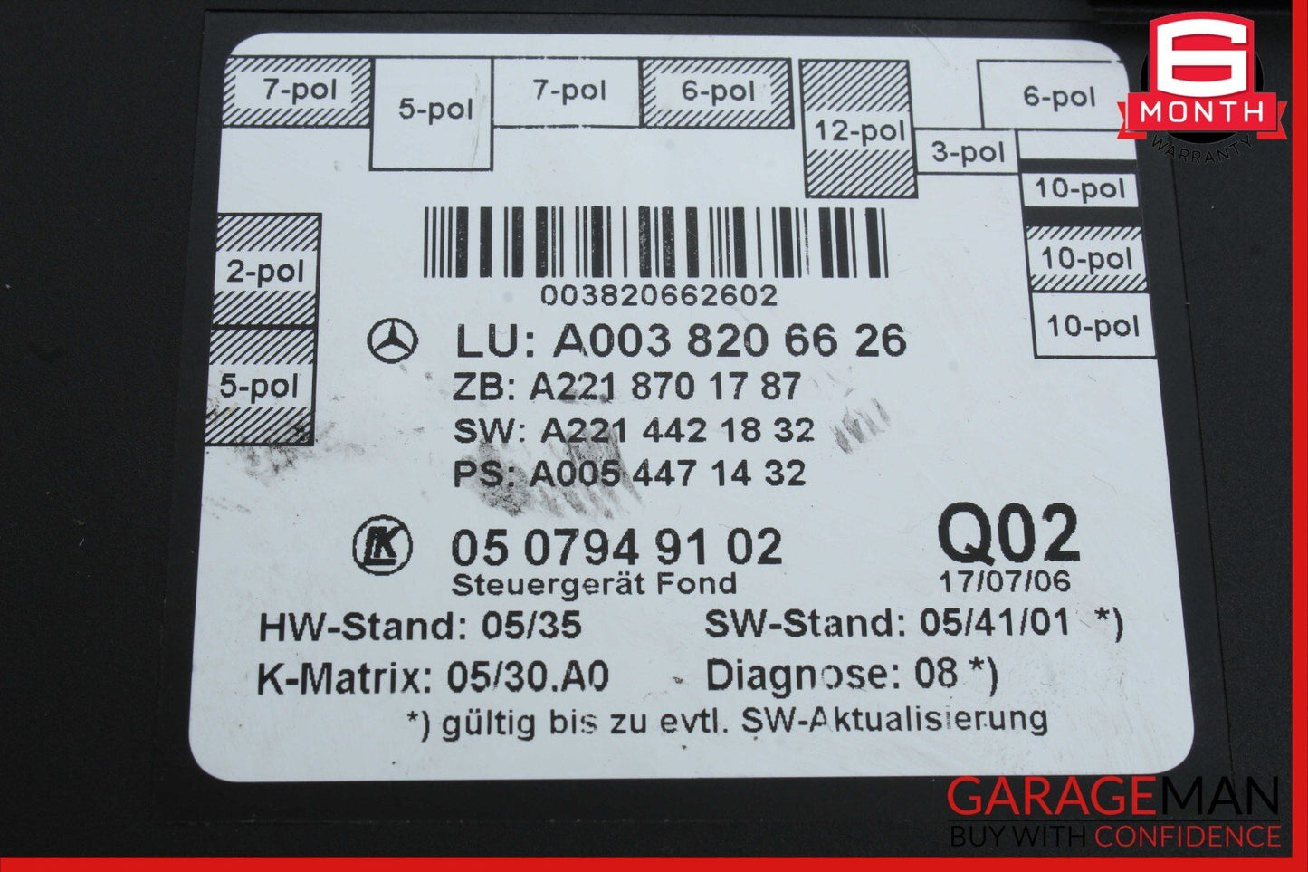 07-09 Mercedes W221 S550 S65 AMG Rear Right / Left Side Door Controller Module
