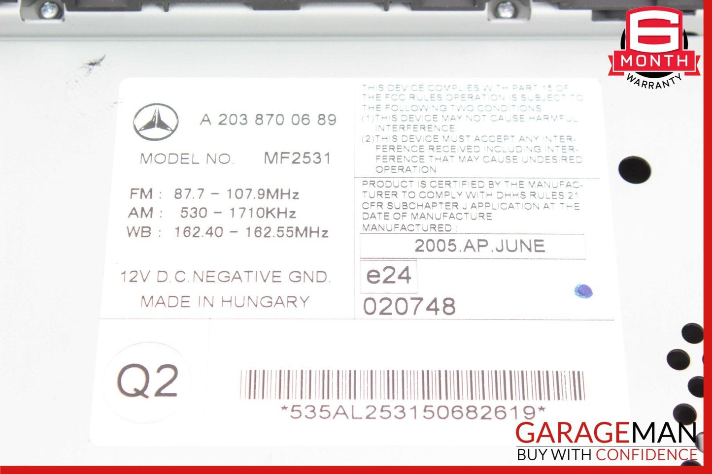 05-07 Mercedes W203 C230 C240 Radio Stereo Audio CD Player Head Unit AM FM OEM
