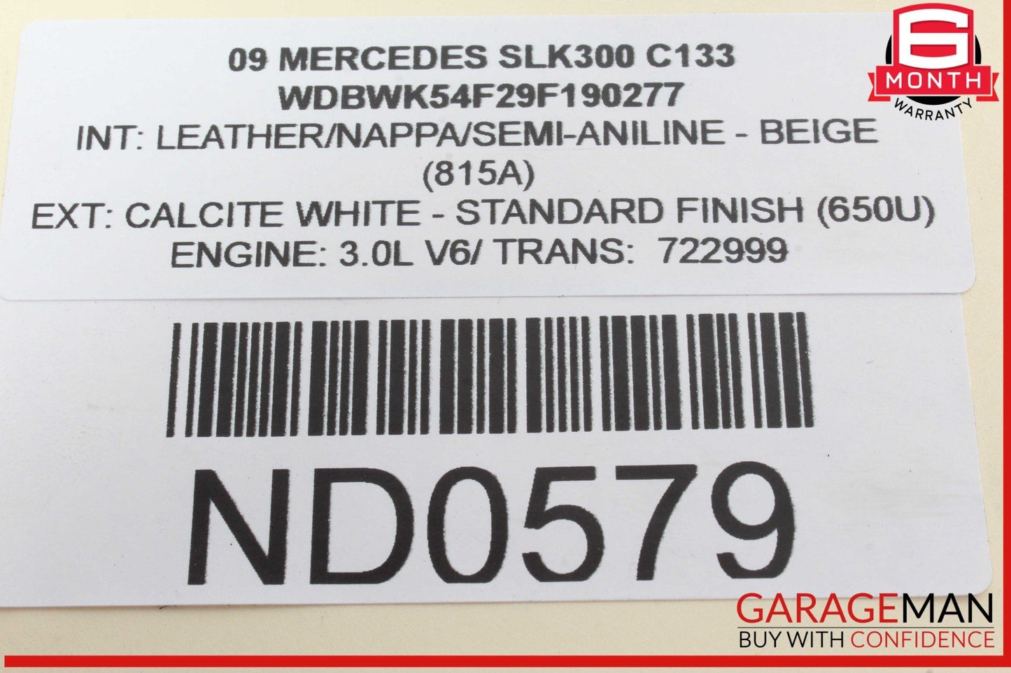 05-11 Mercedes R171 SLK300 Rear Left Convertible Roof Top Trunk Lid Cylinder OEM