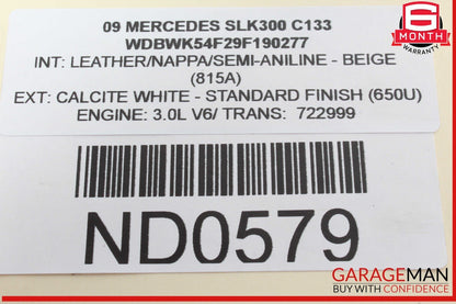 05-11 Mercedes R171 SLK300 Rear Left Convertible Roof Top Trunk Lid Cylinder OEM