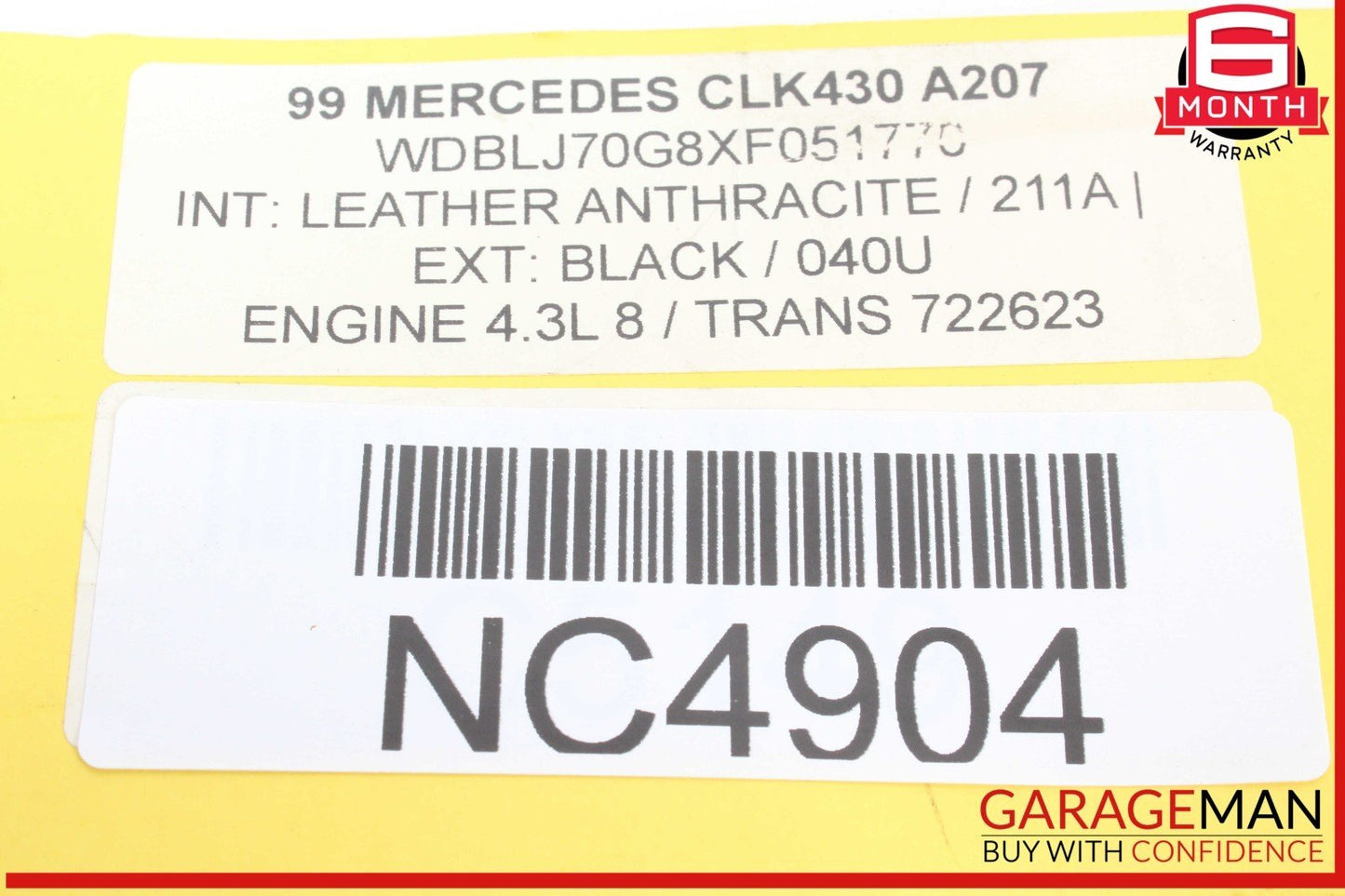 97-03 Mercedes W208 CLK430 CLK55 AMG Rear Left Driver Side Inner Tail Light Lamp