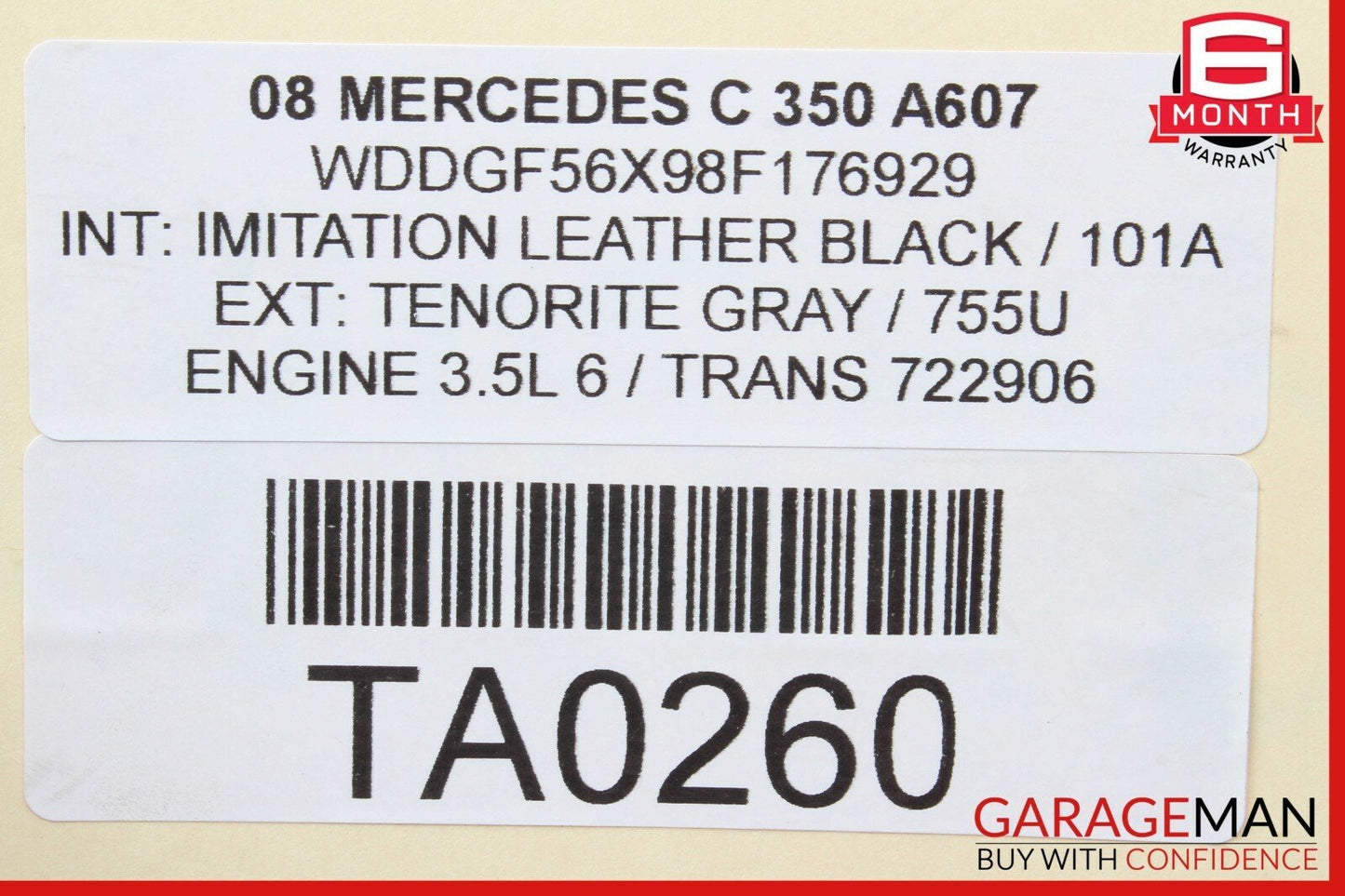 08-14 Mercedes W204 C250 C350 Front Right or Left Seat Headrest Head Rest Black