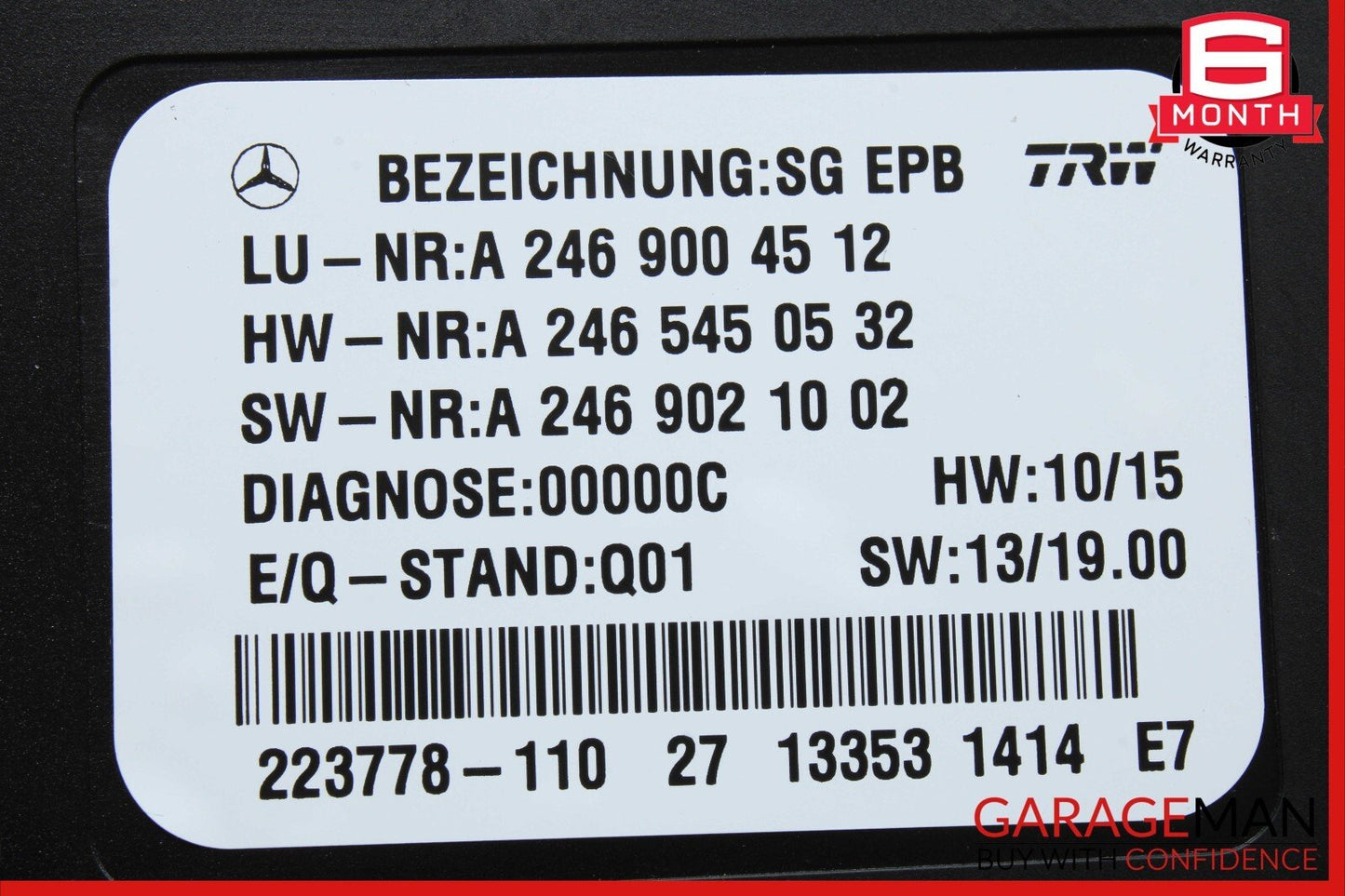 12-16 Mercedes R172 SLK250 SLK350 Hand Parking Brake Control Module Unit OEM