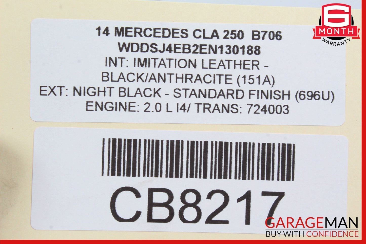 14-19 Mercedes W117 CLA250 Interior Top Upper Rear View Mirror Black OEM