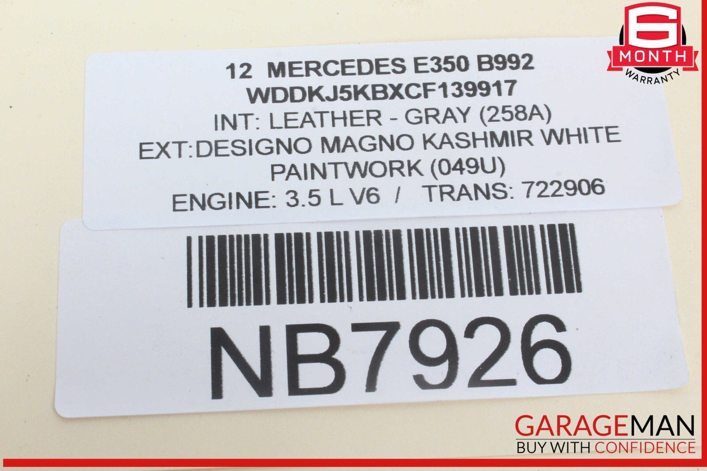 10-15 Mercedes W212 E350 C250 Rear / Front Right Side Exterior Door Handle White
