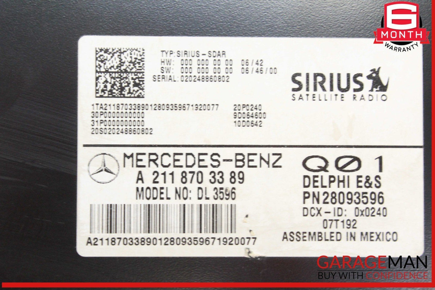 03-09 Mercedes W211 E350 GL450 Sirius Satellite Radio Receiver Module Unit OEM