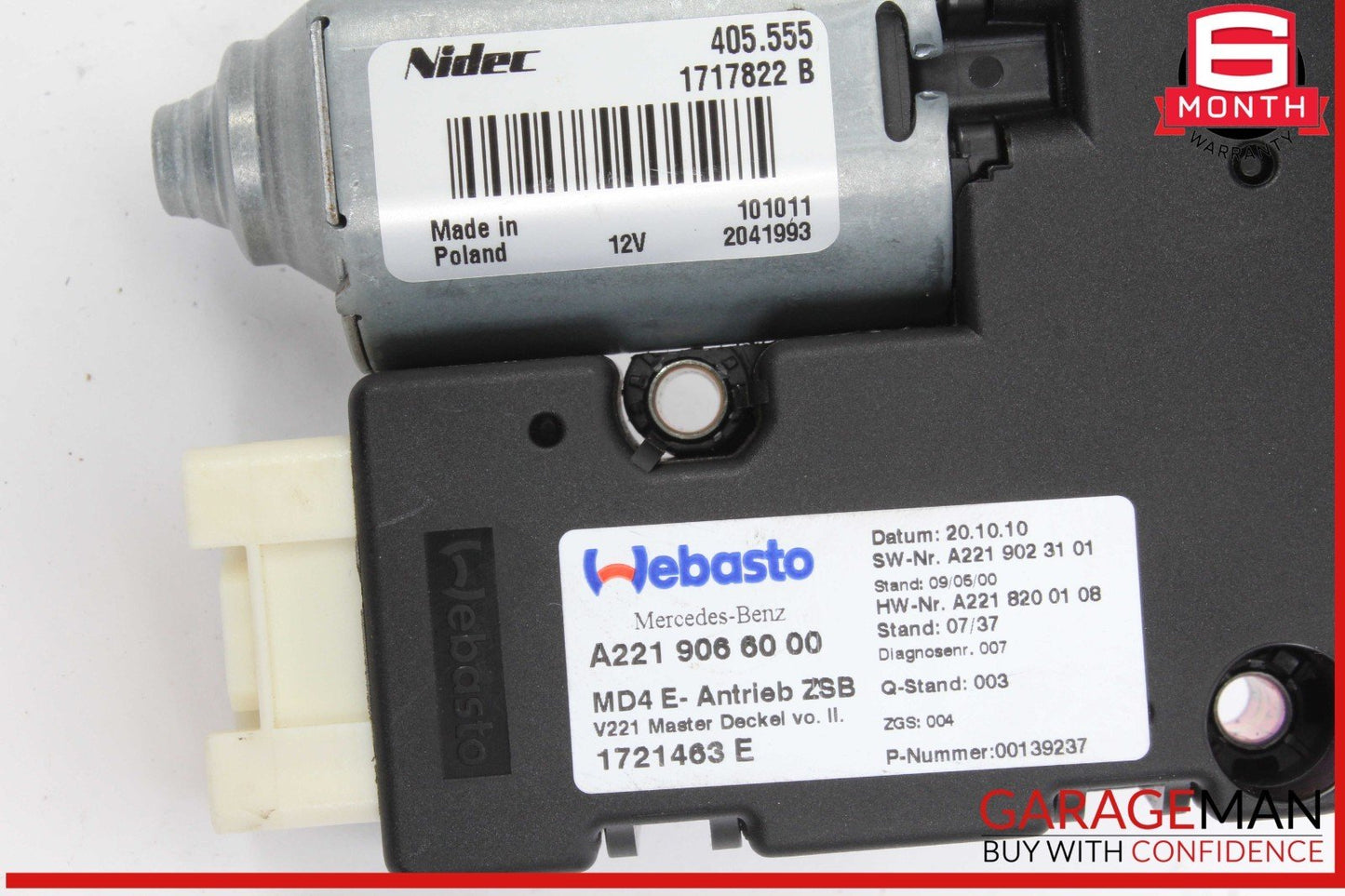 07-13 Mercedes W221 S400 Hybrid Sunroof Sun Roof Motor 2219066000 OEM