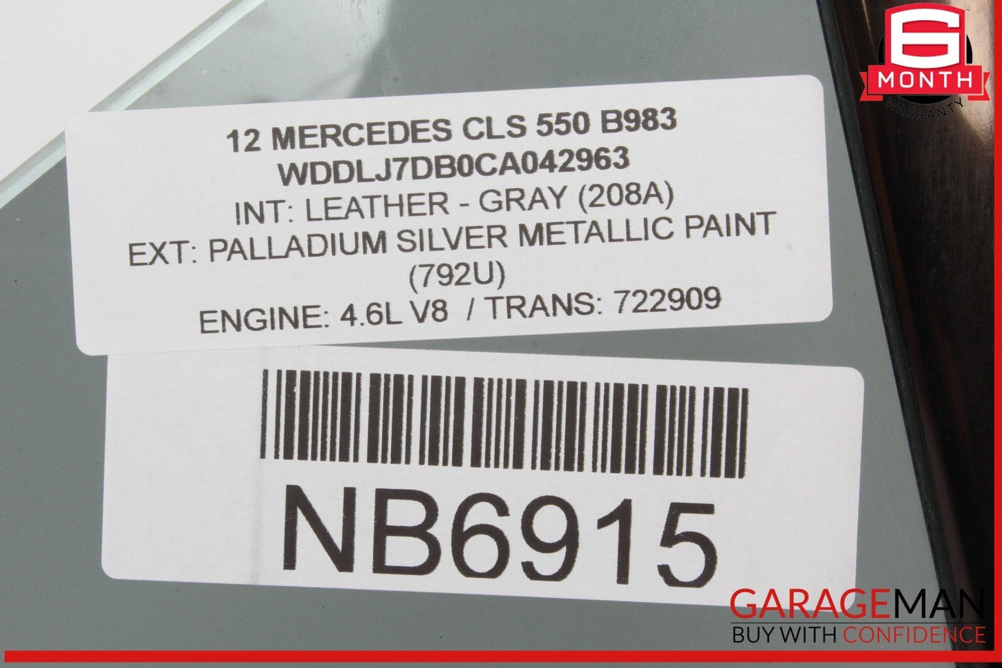 12-18 Mercedes W218 CLS550 Rear Right Passenger Side Quarter Door Window Glass