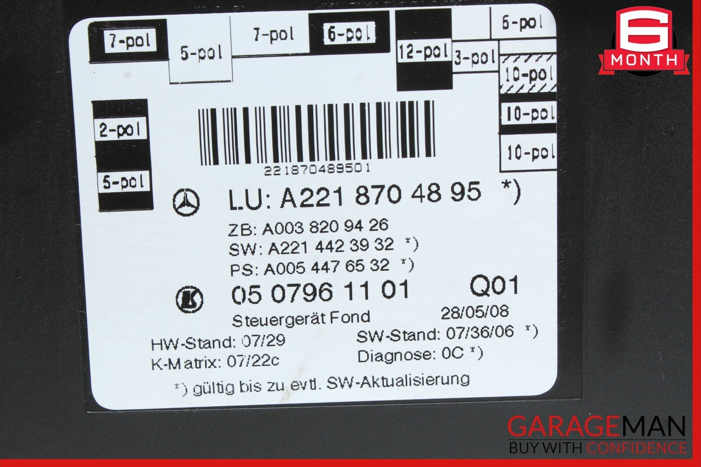 07-13 Mercedes W221 S550 S400 S500 Rear Right or Left Side Door Control Module
