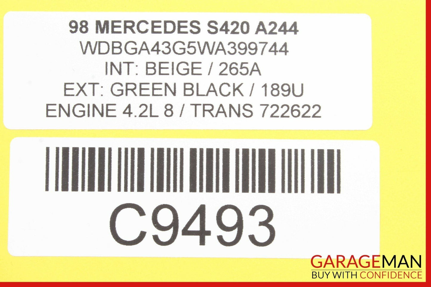 94-99 MERCEDES W140 S500 REAR LEFT DRIVER SIDE QUARTER WINDOW GLASS OEM
