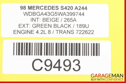 94-99 MERCEDES W140 S500 REAR LEFT DRIVER SIDE QUARTER WINDOW GLASS OEM