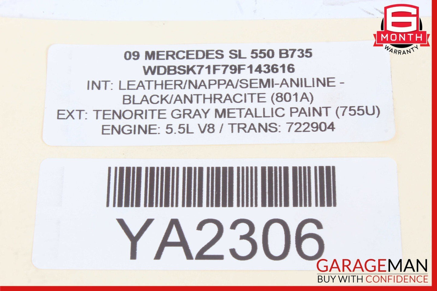 09-12 Mercedes R230 SL550 SL63 AMG Headrest Head Rest Left or Right Side OEM
