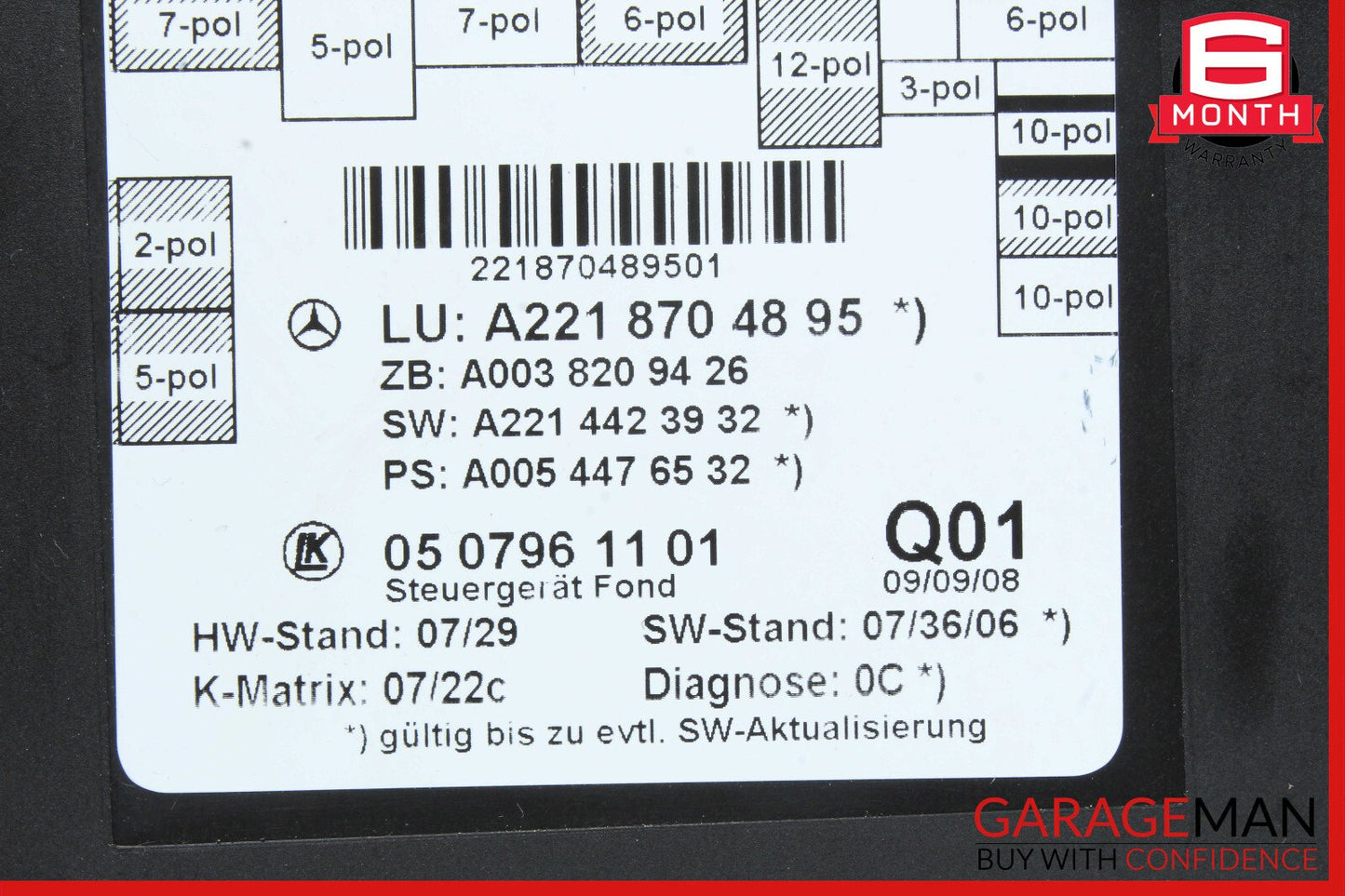 07-13 Mercedes W221 S350 S550 S63 AMG Rear Left or Right Door Control Module