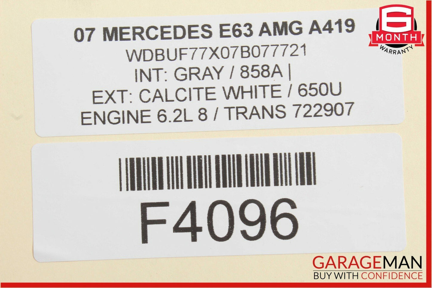 07-09 Mercedes W211 E63 AMG Front Right Side Mirror Door Rear View White OEM