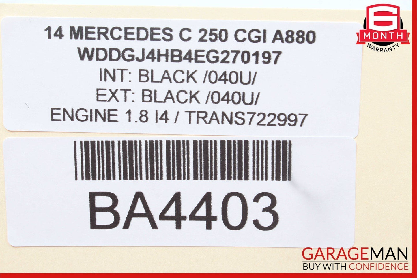08-14 Mercedes W204 C250 C300 C63 AMG Interior Top Upper Rear View Mirror Black
