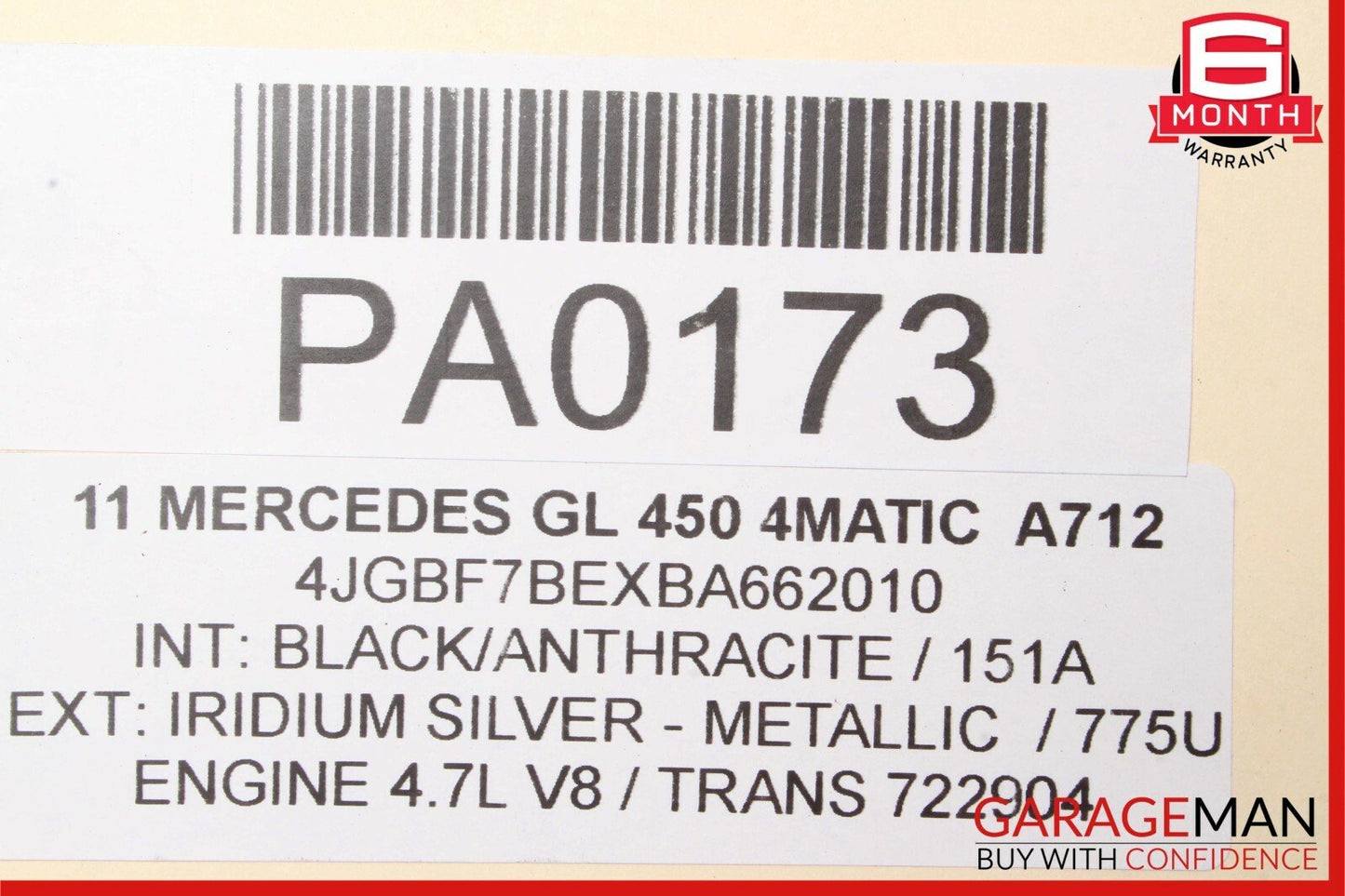 07-12 Mercedes X164 GL320 GL450 Airmatic Compressor Air Pressure Tank Assembly