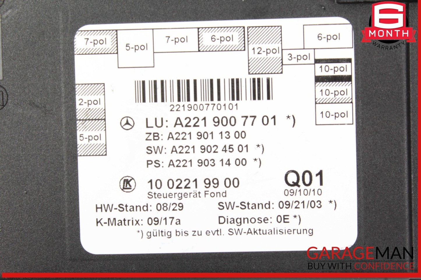 07-13 Mercedes W221 S400 Hybrid Rear Right or Left Side Door Control Module OEM