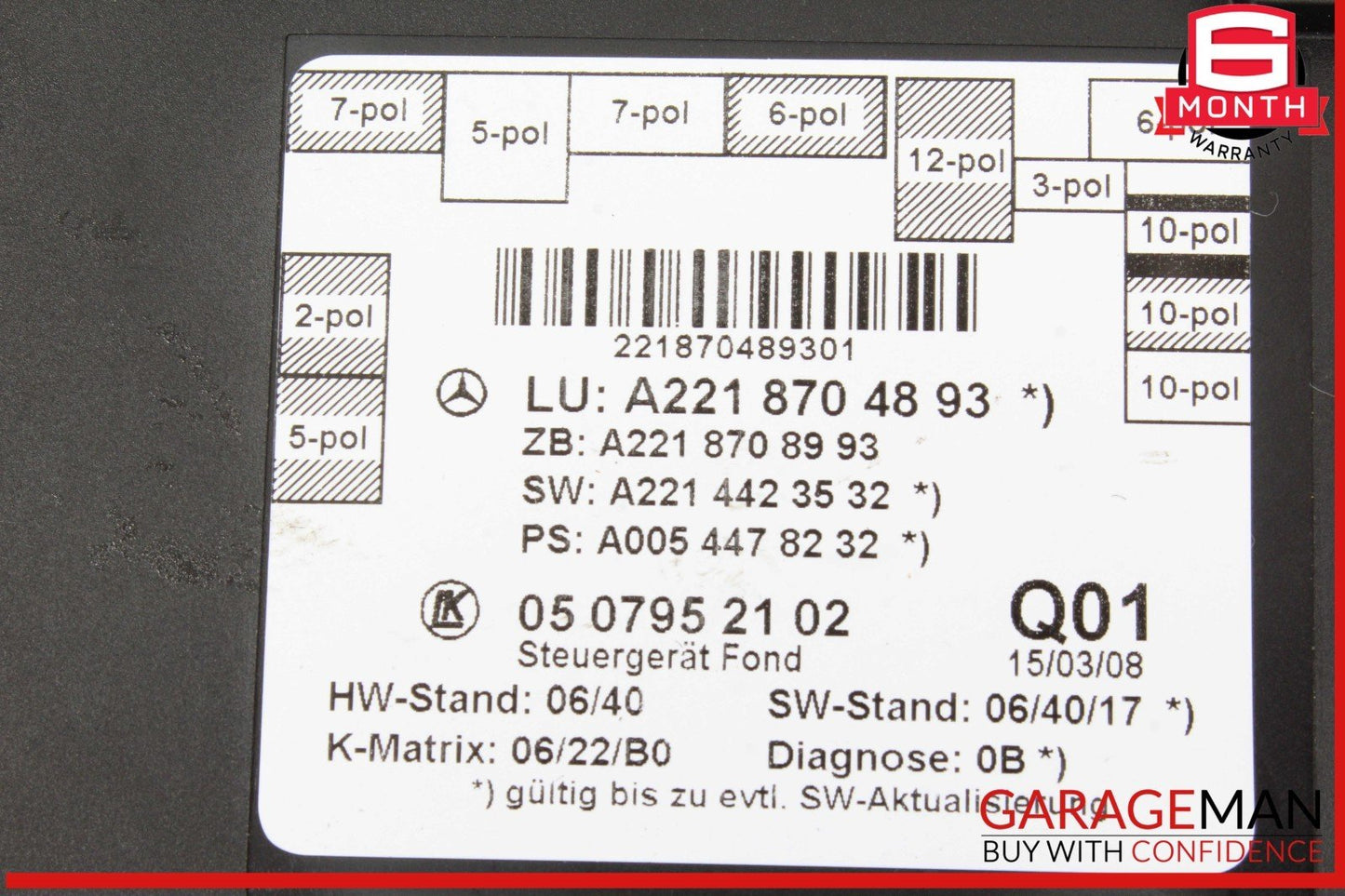 07-13 Mercedes W221 S550 S400 Rear Right or Left Side Door Control Module OEM