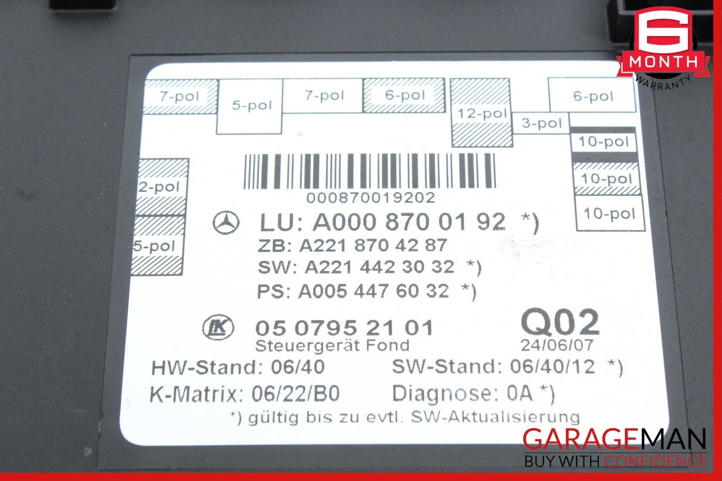07-13 Mercedes W221 S550 S450 Rear Left or Right Side Door Control Module Unit