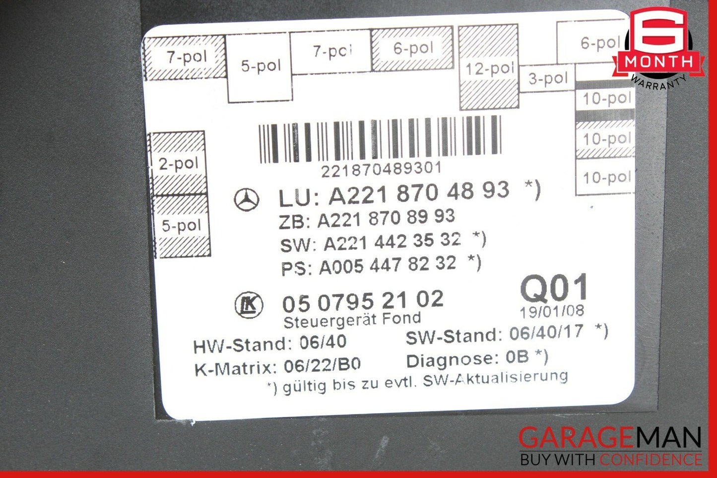 07-13 Mercedes W221 S550 S63 AMG Rear Right Door Control Module OEM