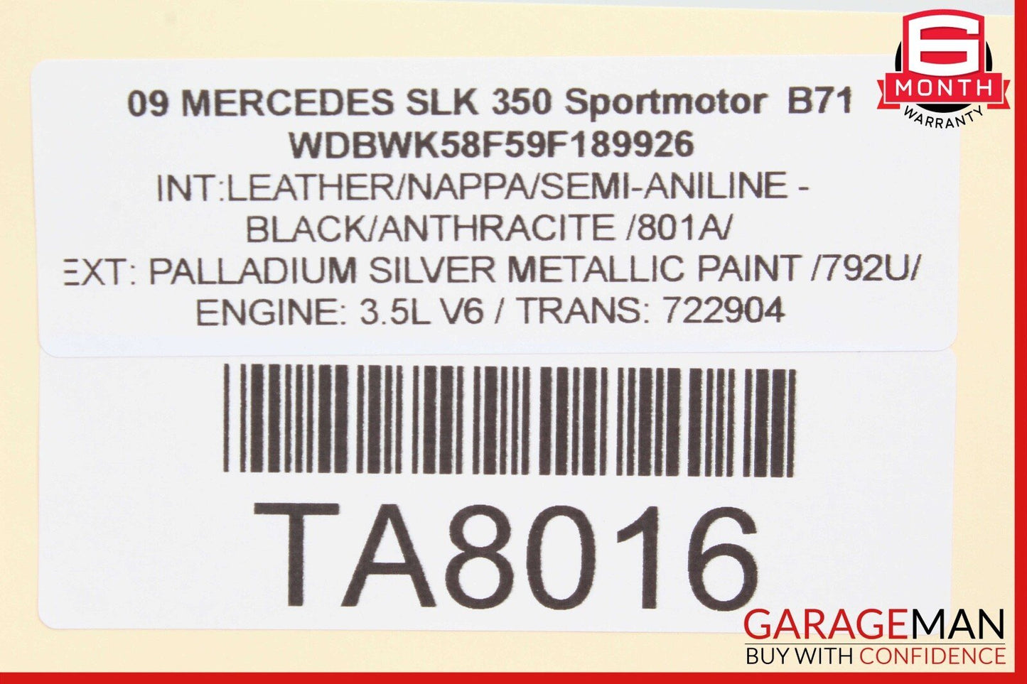 05-09 MERCEDES R171 SLK350 PASSENGER SIDE SEATBELT SEAT BELT RETRACTOR OEM