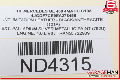 12-19 Mercedes X166 GL450 4MATIC Rear 2nd Row Left Driver Side Seat Belt OEM